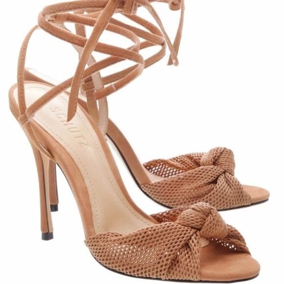 COPY - NIB SCHUTZ AURORE WOMENS ANKLE WRAP STRAPPED BEIGE SANDAL SZ 6 - Picture 1 of 14